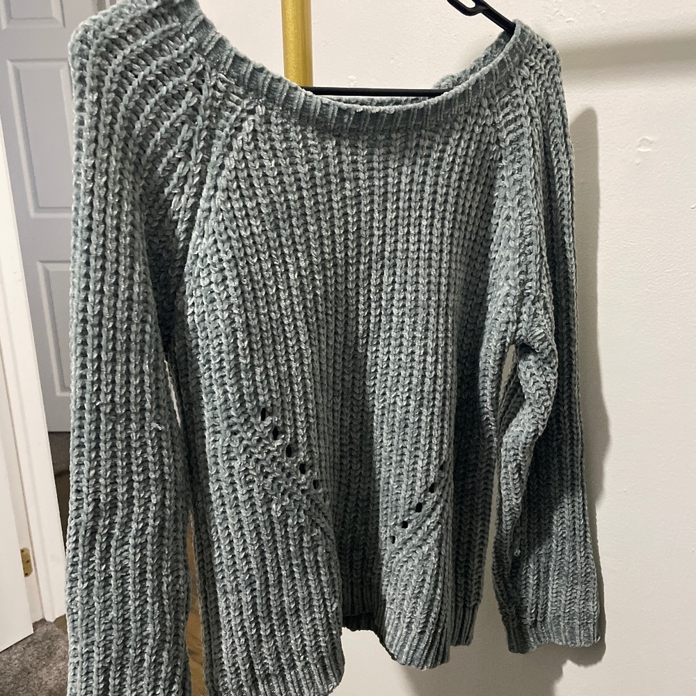 Poof NY Light Olive Green Chenille Knit Pullover Size S